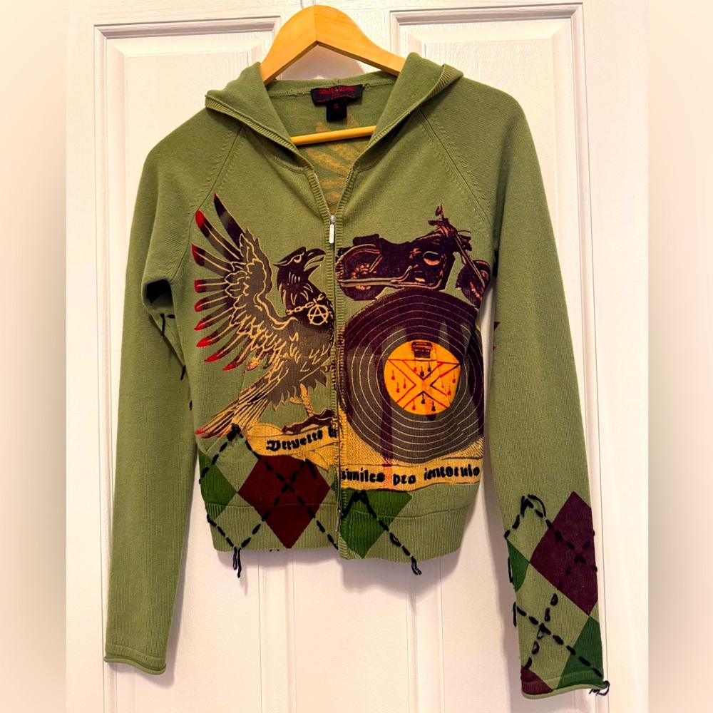 Vintage Raw 7 Cashmere hooded sweater, two way zipper
